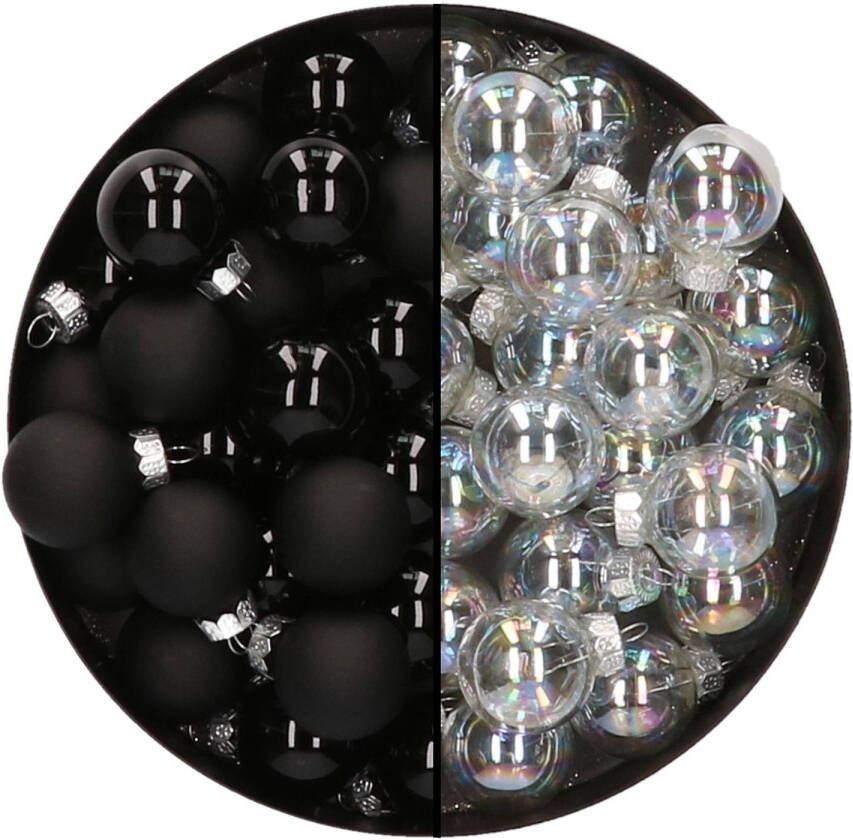 Othmar decorations Mini kerstballen 48x- transparant parelmoer zwart 2 5 cm glas Kerstbal