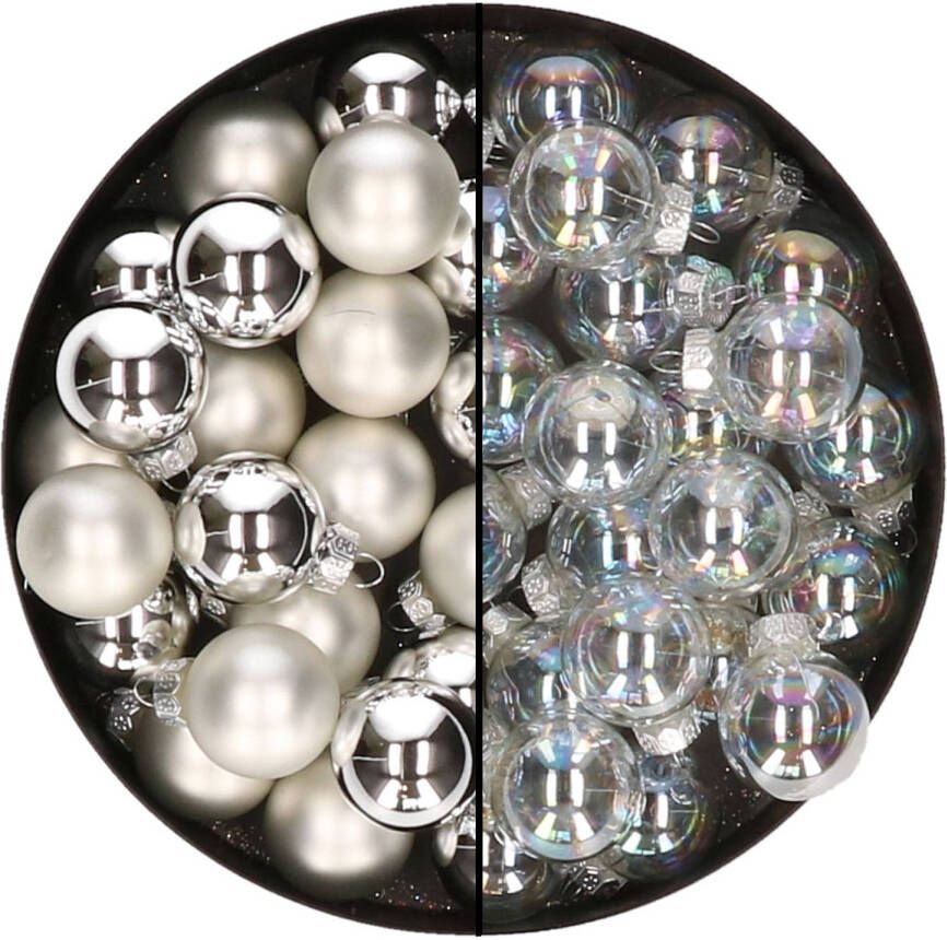 Othmar decorations Mini kerstballen 48x- zilver en transparant parelmoer -2 5 cm glas Kerstbal