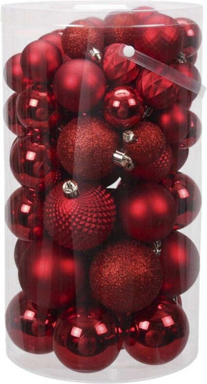 Othmar decorations Tube 60x rode kunststof kerstballen 4 -7 cm glans mat bewerkt Kerstbal