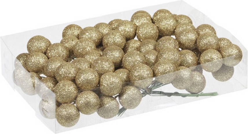 Othmar decorations Voordeelverpakking gouden glitter kerstballetjes instekers 3 cm Kerststukjes