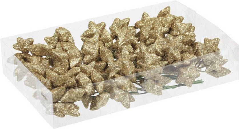 Othmar decorations Voordeelverpakking gouden glitter sterren instekers 4 cm Kerststukjes