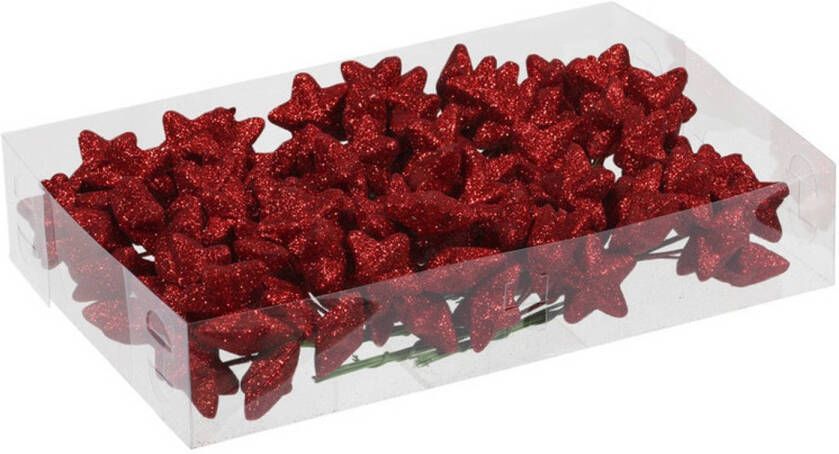 Othmar decorations Voordeelverpakking rode glitter sterren instekers 4 cm Kerststukjes