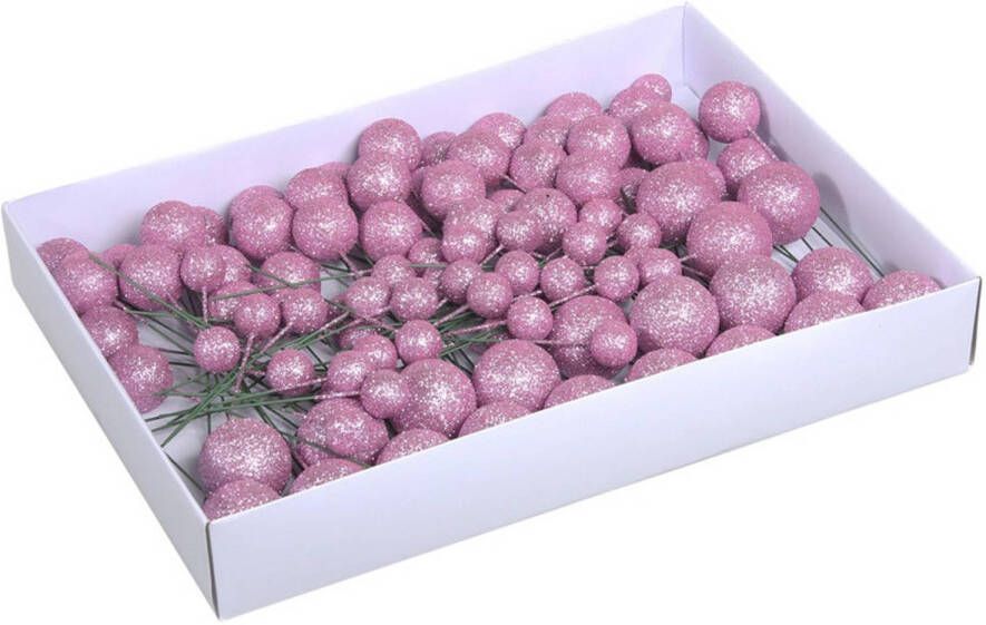 Othmar decorations Voordeelverpakking roze glitter kerstballetjes instekers 2 3 en 4 cm Kerststukjes