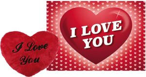 Out of the Blue Pluche Knuffel Kussen Rood I Love You 35 Cm Met Love hartjes Wenskaart Knuffelkussen