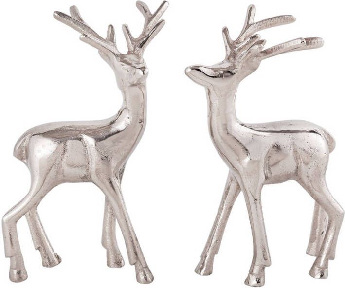 Parya Home Deco figuur hert set van 2 tafeldecoratie dierfiguur metaal kerstdecoratie zilver aluminium