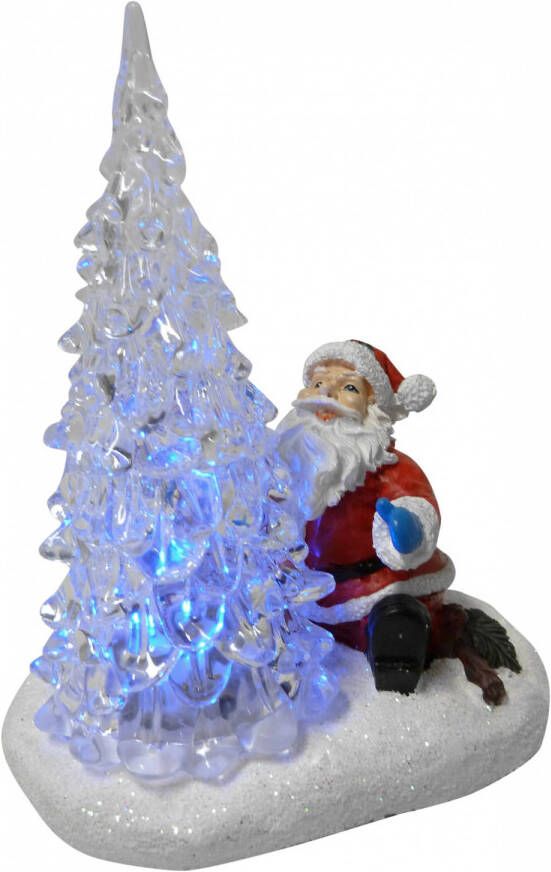 PEHA kerstman bij boom led 12 x 14 cm polyresin wit