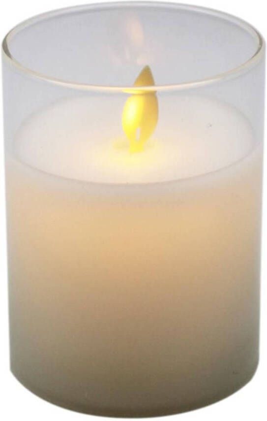 PEHA LED kaars stompkaars wit in glas H10 cm flakkerend LED kaarsen