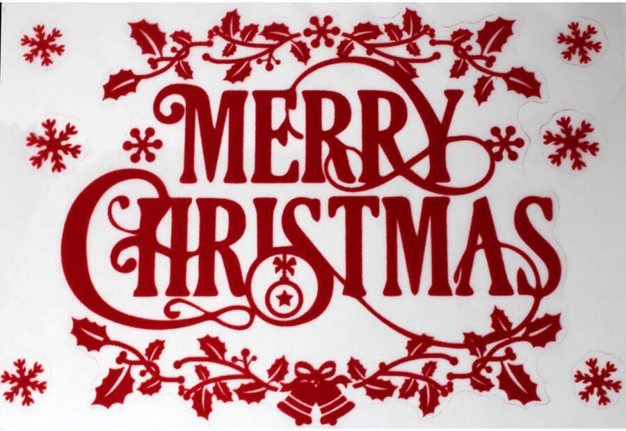 Merkloos 1x stuks velletjes kerst raamstickers rood Merry Christmas 29 5 x 40 cm Feeststickers