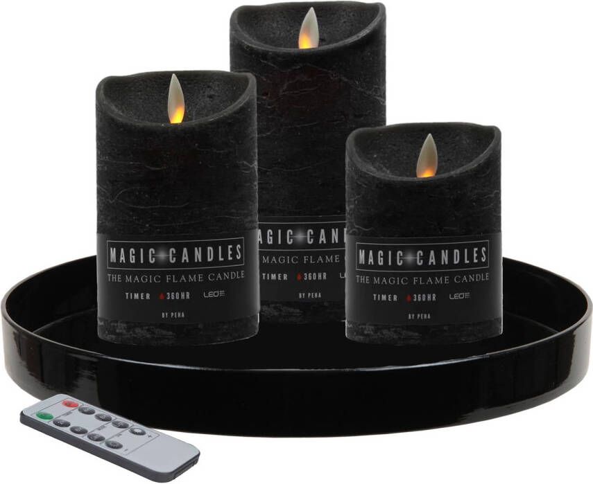 Peha Zwart dienblad inclusief 3 LED kaarsen antraciet grijs met afstandsbediening LED kaarsen