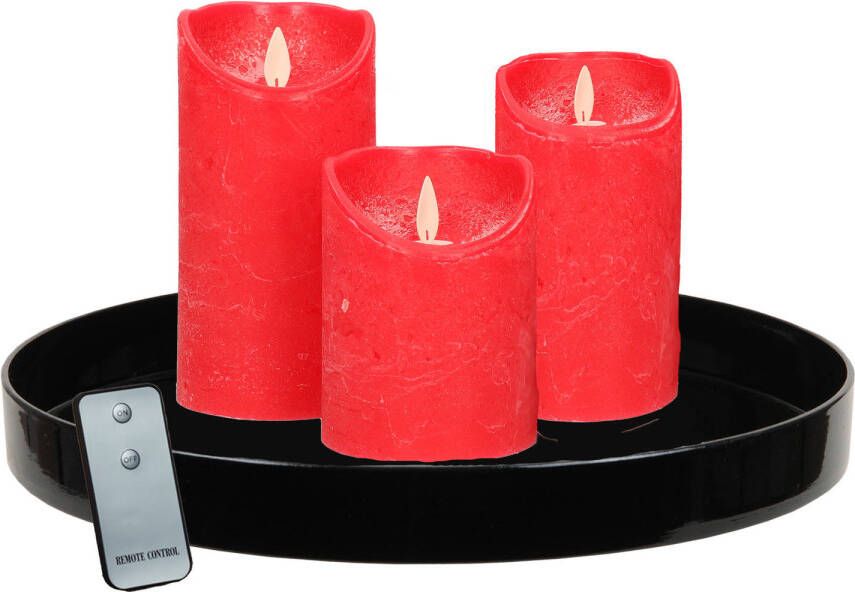 Peha Zwart dienblad inclusief 3 LED kaarsen rood met afstandsbediening LED kaarsen
