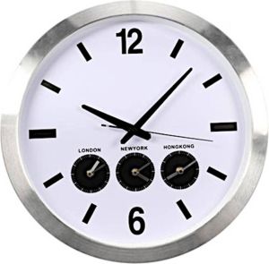 Perel Wereldklok 4 2 X 45 5 Cm Aluminium Zilver wit zwart