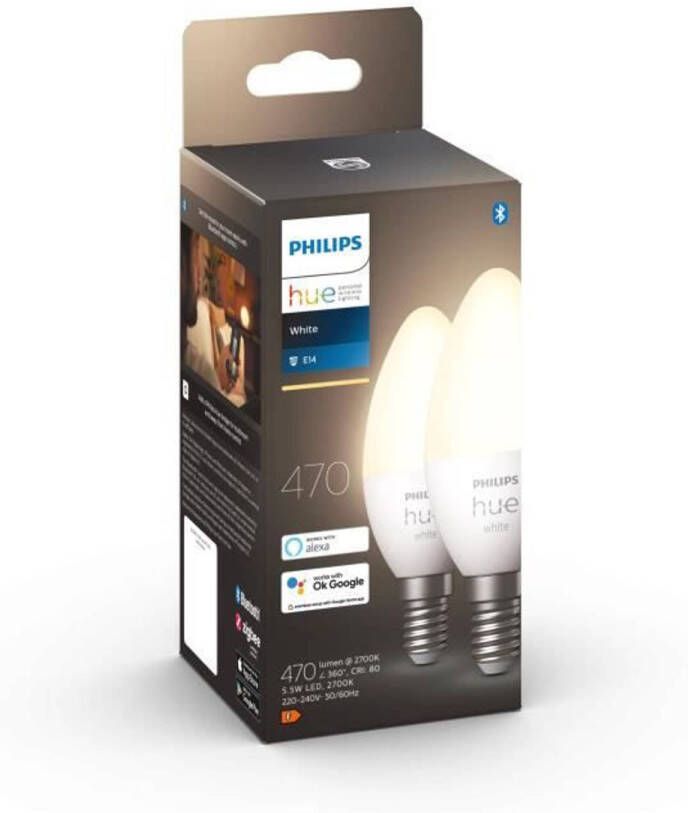 Philips Hue White E14 slimme LED-lampen Bluetooth compatibel Pak van 2