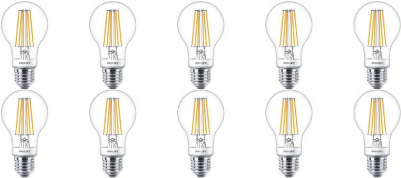 Philips LED Lamp 10 Pack SceneSwitch Filament 827 A60 E27 Fitting Dimbaar 1.6W-7.5W Warm Wit 2200K-2700K