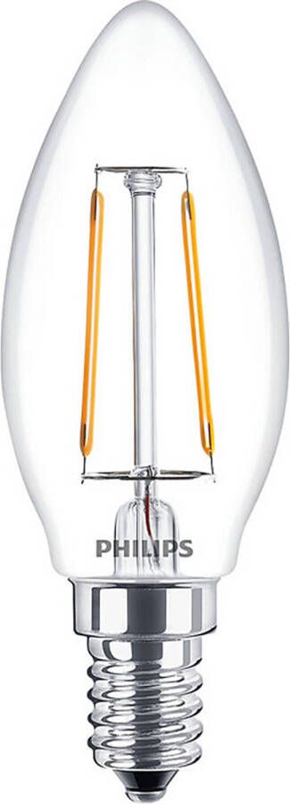 Philips LED Lamp Filament Classic LEDCandle 827 B35 CL E14 Fitting 2W Warm Wit 2700K Vervangt 25W