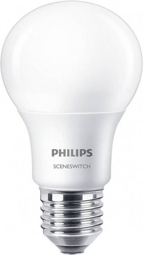 Philips LED Lamp SceneSwitch 827 A60 E27 Fitting Dimbaar 1.6W-7.5W Warm Wit 2200K-2700K Vervangt 16W-60W