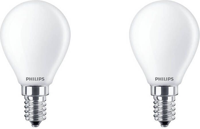 Philips LED Lamp Set 2 Stuks Classic Lustre 827 P45 FR E14 Fitting 4.3W Warm Wit 2700K Vervangt 40W