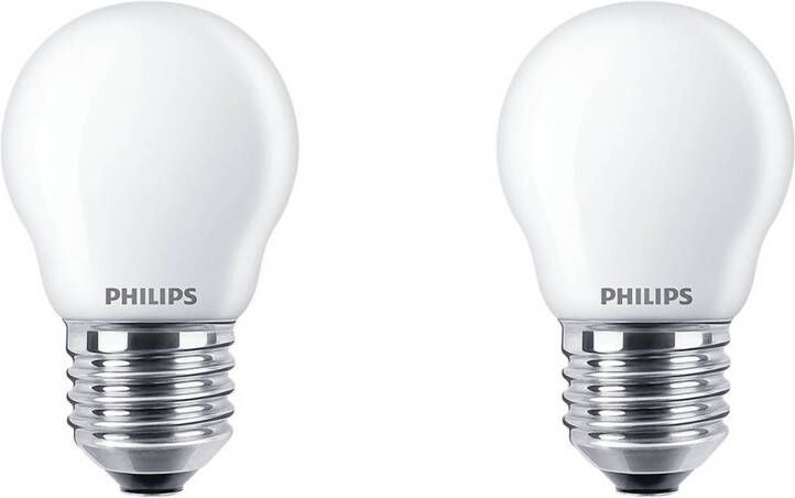Philips LED Lamp Set 2 Stuks Classic Lustre 827 P45 FR E27 Fitting 4.3W Warm Wit 2700K Vervangt 40W