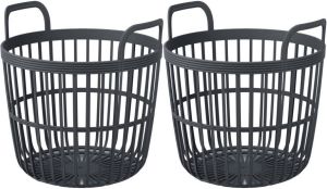 Prosperplast Draadmand wasmand opbergmand 2x van stevig kunststof - antraciet - D36 x H36 cm 45 Liter Opbergmanden