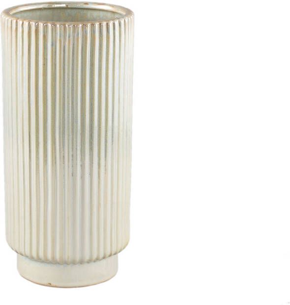 Ptmd Collection PTMD Eviera Pearl shiny glazed ceramic pot ribbed round