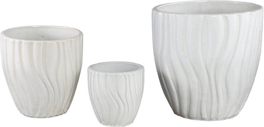 Ptmd Collection PTMD Fionaa White ceramic pot wavy structure round SV3