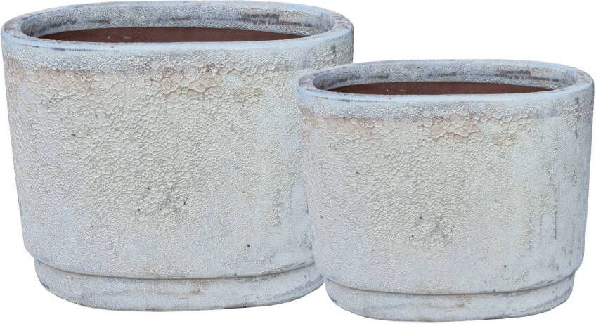 Ptmd Collection PTMD Javier Grey ceramic pot oval set of 2