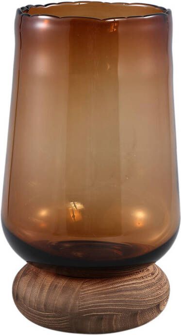 Ptmd Collection PTMD Jessey Brown glass vase on wooden foot L