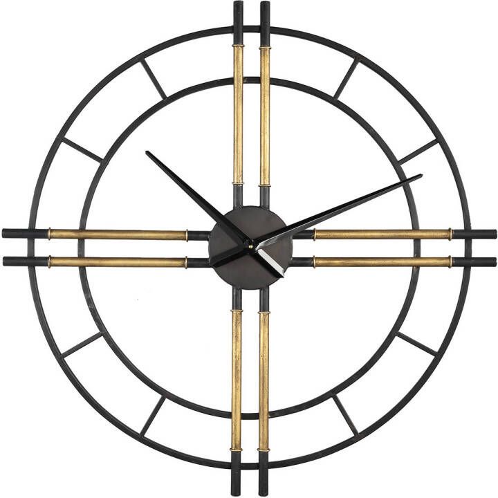 Ptmd Collection PTMD Joanna Black metal clock with gold tubes round