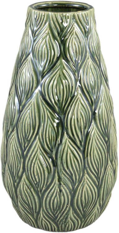 Ptmd Collection PTMD Lesly Dark Green ceramic pot wavy pattern L