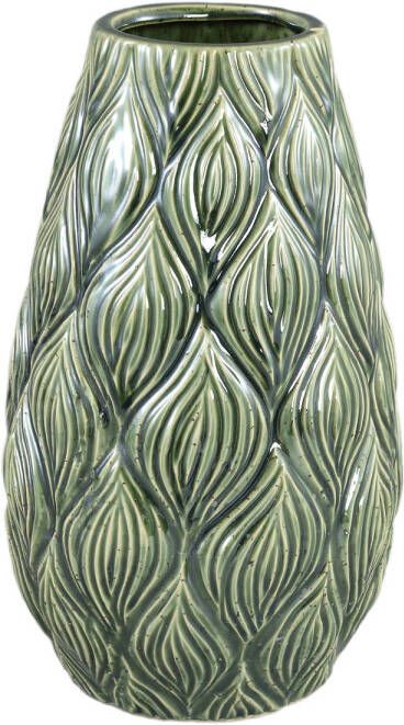 Ptmd Collection PTMD Lesly Dark Green ceramic pot wavy pattern M