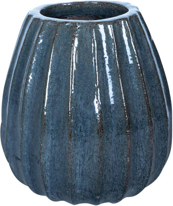 Ptmd Collection PTMD Lionne Blue ceramic pot ribbed bulb round S