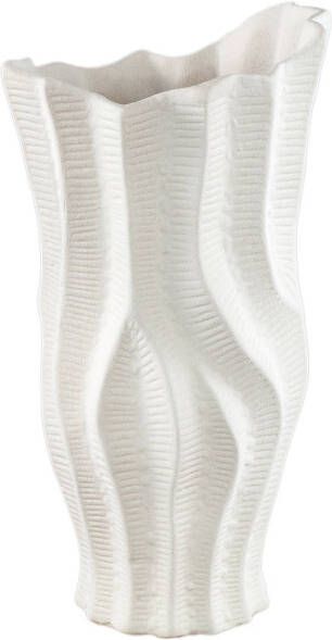 Ptmd Collection PTMD Merc White ceramic pot wavy ribbed high S