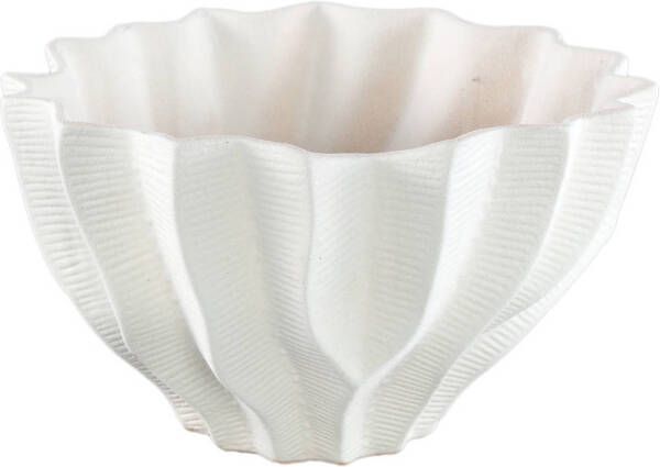 Ptmd Collection PTMD Merc White ceramic pot wavy ribbed low S