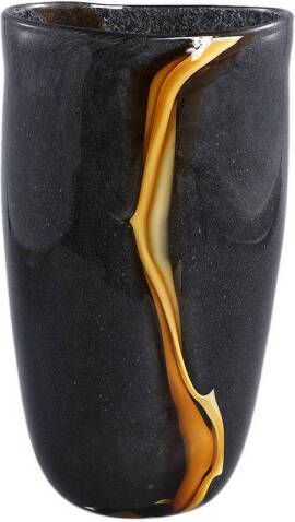 Ptmd Collection PTMD Nicho Black glass vase with gold stripe round