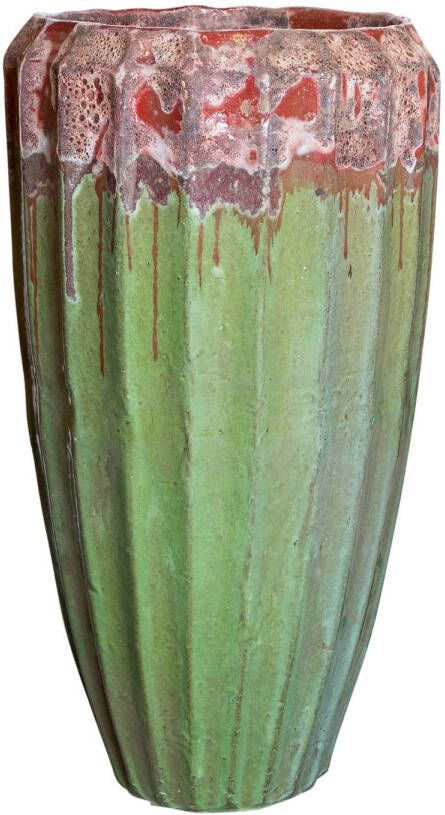 Ptmd Collection PTMD Olver Green ceramic pot ribbed structure round S