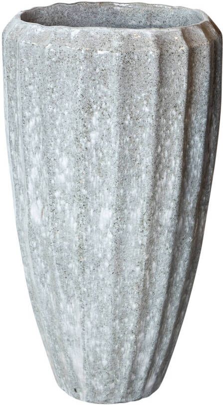 Ptmd Collection PTMD Olver White ceramic pot ribbed structure round S