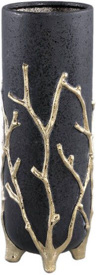 Ptmd Collection PTMD Quin Black ceramic pot gold branches base high L