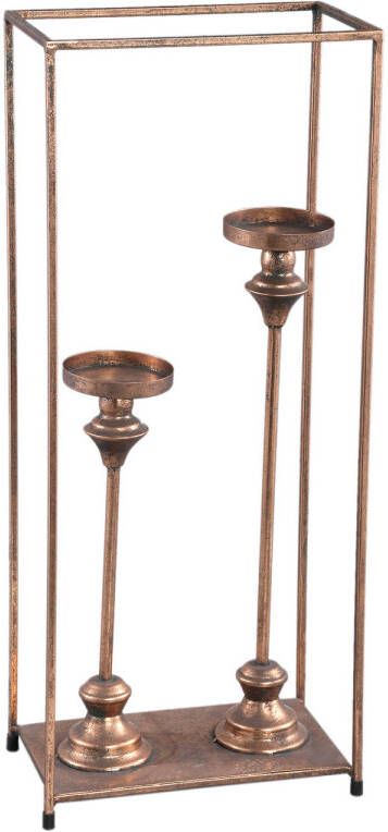 Ptmd Collection PTMD Raddy Copper iron candleholders in frame rectangle