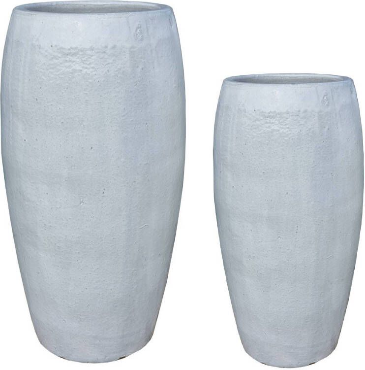 Ptmd Collection PTMD Rae White high ceramic pot round set of 2