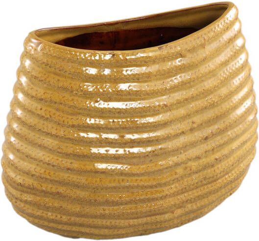 Ptmd Collection PTMD Riddy Yellow glazed ceramic pot rib wide round low