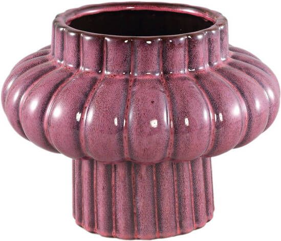 Ptmd Collection PTMD Sannee Red ceramic pot ribbed wide middle S