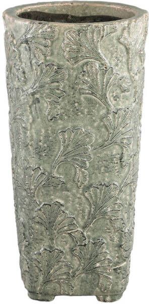 Ptmd Collection PTMD Serino Grey ceramic pot leaves pattern round high