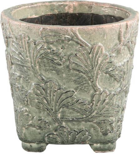 Ptmd Collection PTMD Serino Grey ceramic pot leaves pattern round low L