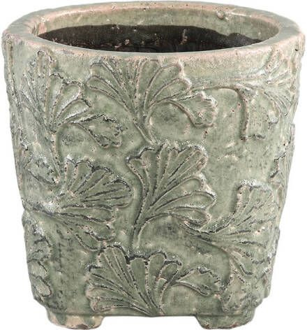 Ptmd Collection PTMD Serino Grey ceramic pot leaves pattern round low M