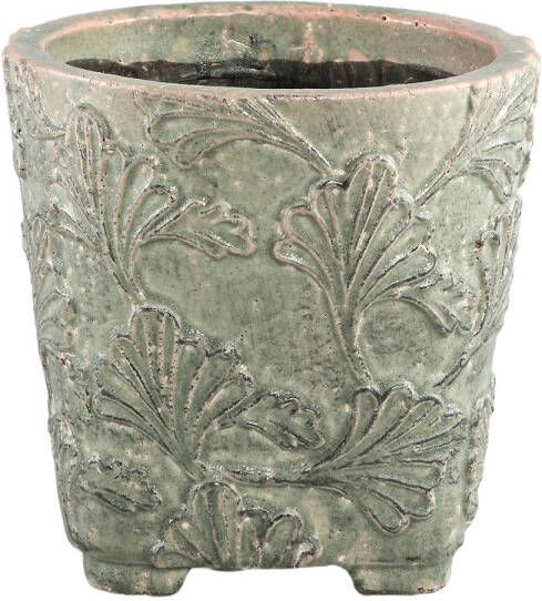 Ptmd Collection PTMD Serino Grey ceramic pot leaves pattern round low X