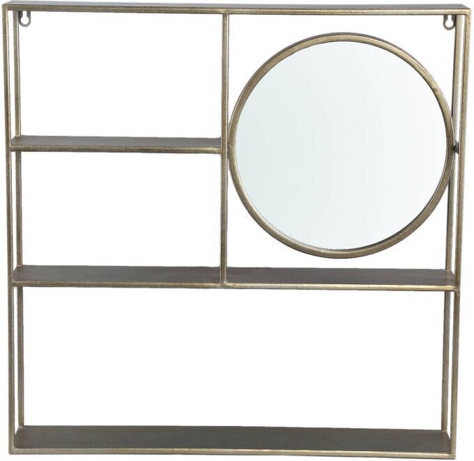 Ptmd Collection PTMD Sharina Gold iron wall rack with mirror