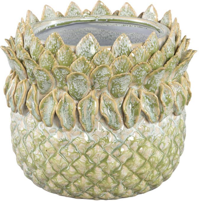 Ptmd Collection PTMD Tamiah Green ceramic pineapple shaped pot low L