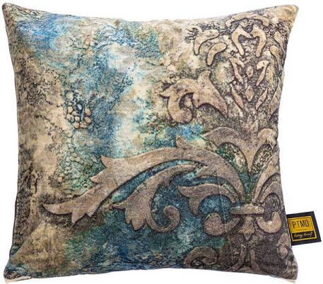 Ptmd Collection PTMD Triva Blue cotton velvet cushion antique print S