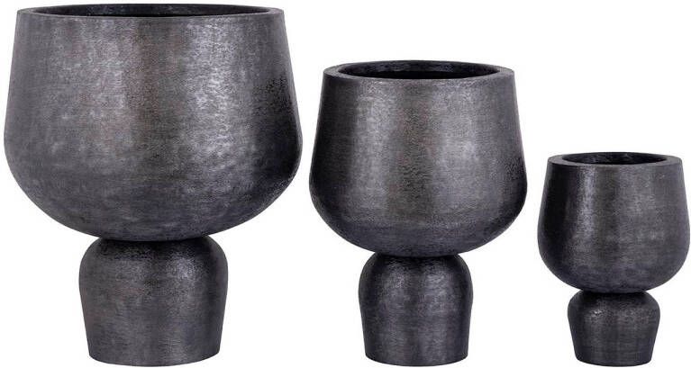 Ptmd Collection PTMD Wayan Black brushed aluminum pot with base SV3