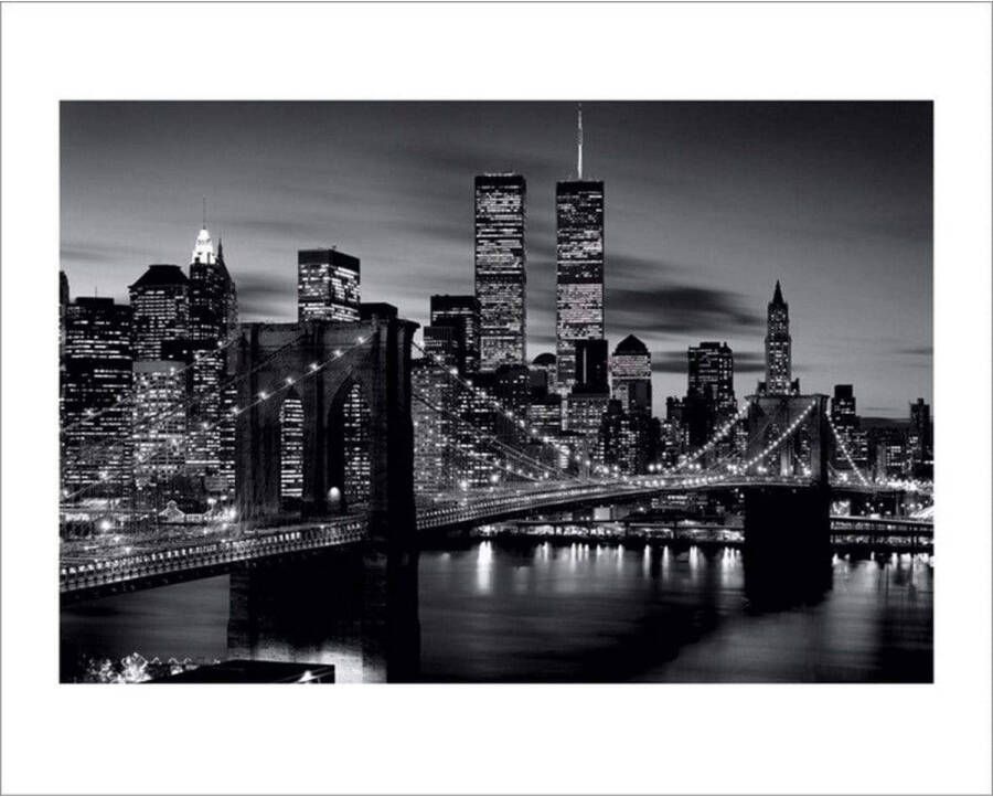 Pyramid Brooklyn Bridge at Night Black and White Kunstdruk 50x40cm