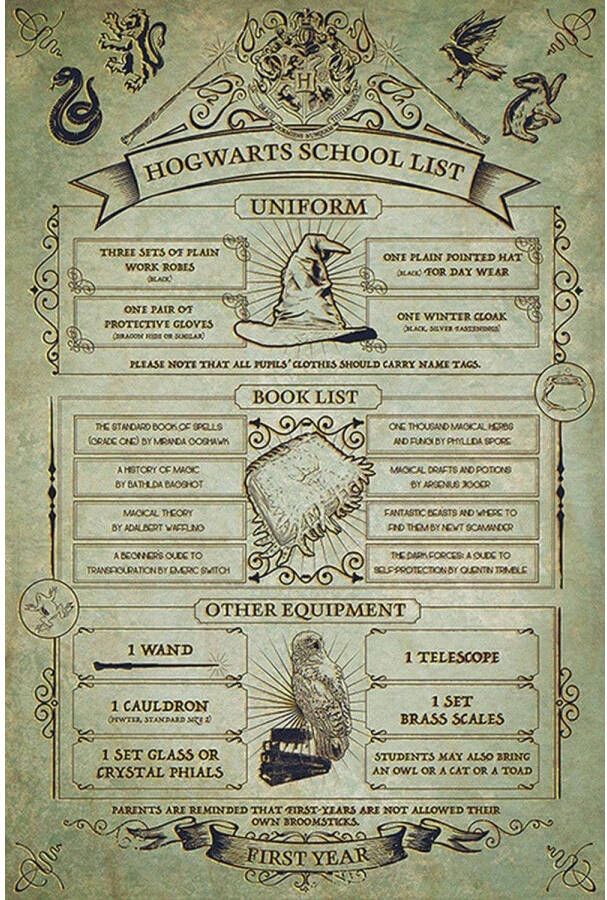 Pyramid Poster Harry Potter Hogwarts School List 61x91 5cm